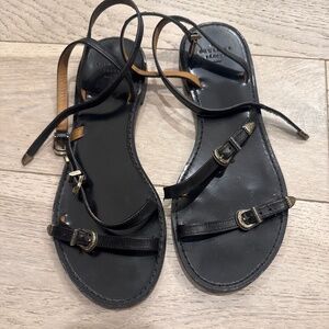 Sezane Roxanne Low Sandals Noir Lisse Heritage - Size 39